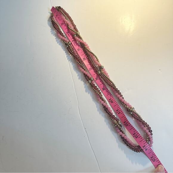 Vintage Sandra David Beaded Strand Necklace Mauve Pink Barbie Goldtone Statement - Picture 7 of 10